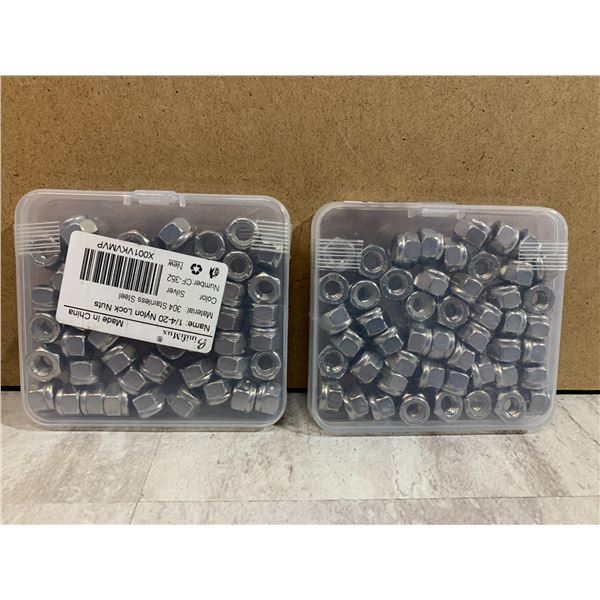 Lot of 2 Nylon Lock Nuts 1/4 - 20 304 Stainless Steel Silver 50 Per Pack