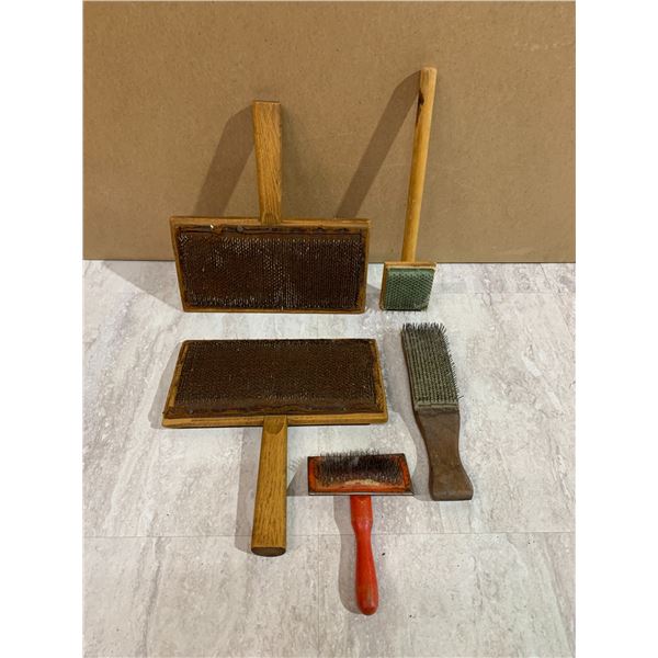Lot of 5 Vintage Sheep Brushing Tools