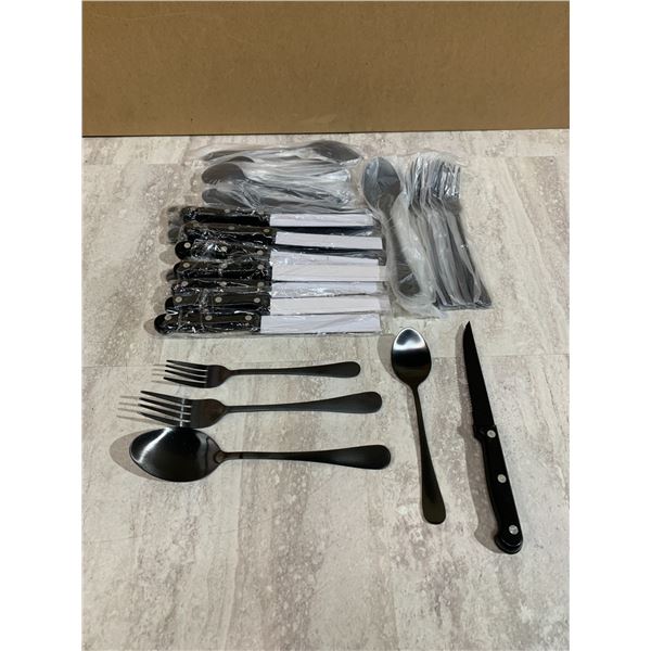 48 Piece Matte Black Silverware Set With Steak Knives