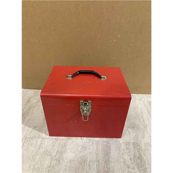Red Tool Box With A Few Tools Wrench/Square/Level/Screwdriver/Tape Measure Ext