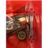 Image 4 : Red Tool Box With A Few Tools Wrench/Square/Level/Screwdriver/Tape Measure Ext