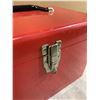 Image 5 : Red Tool Box With A Few Tools Wrench/Square/Level/Screwdriver/Tape Measure Ext