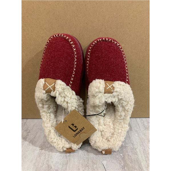 Womens Long Bay Slippers Wool Burgandy Colour
