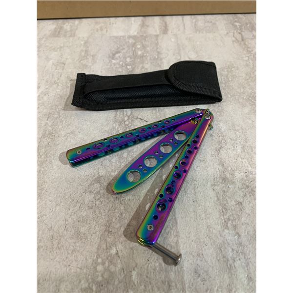 Butterfly Knife For Practice Rainbow Colour Dull