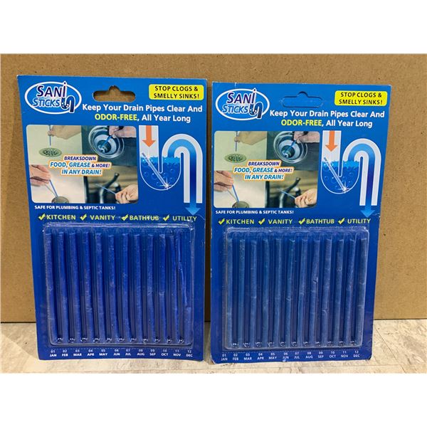Lot of 2 Sani Sticks Stops Clogs & Smelly Sinks 12 Per