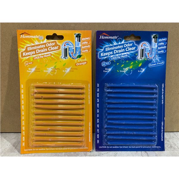 Lot of 2 Homemate Sticks Stops Clogs & Smelly Sinks 12 Per