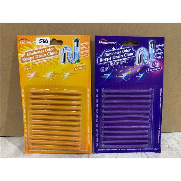 Lot of 2 Homemate Sticks Stops Clogs & Smelly Sinks 12 Per