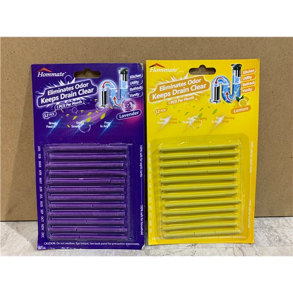 Lot of 2 Homemate Sticks Stops Clogs & Smelly Sinks 12 Per