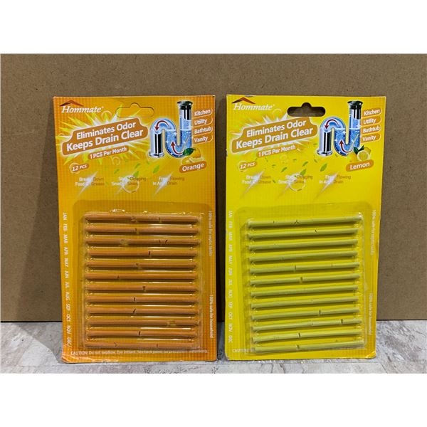 Lot of 2 Homemate Sticks Stops Clogs & Smelly Sinks 12 Per