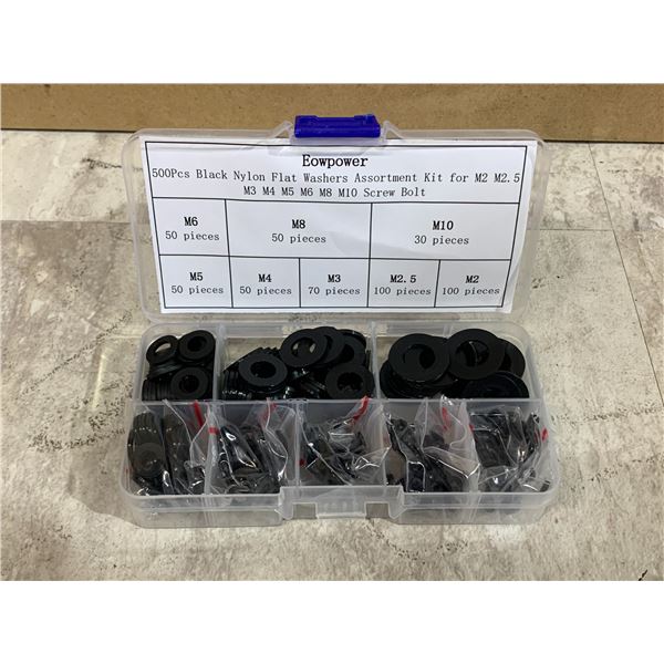 Eowpower 500 Pcs Black Nylon Flat Washers Assortment Kit