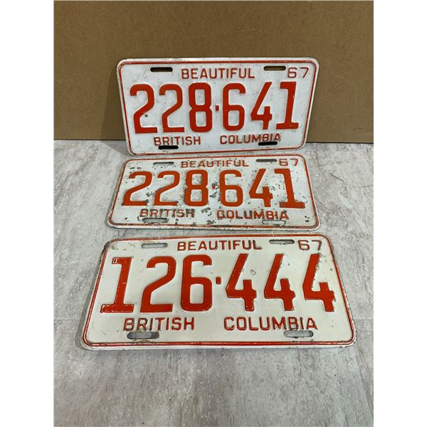 Lot of 3 Vintage Beautiful British Columbia License Plates