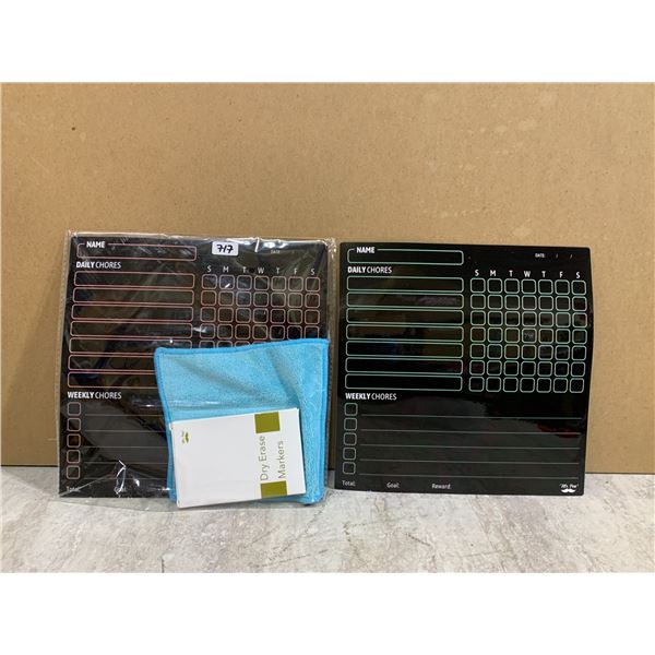 Lot of 2 Magnetic Charts with Dry Erase Markers and a Rag