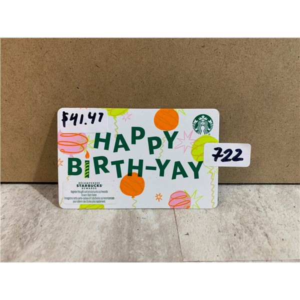 Active Starbucks Gift Card with $41.47 Credit