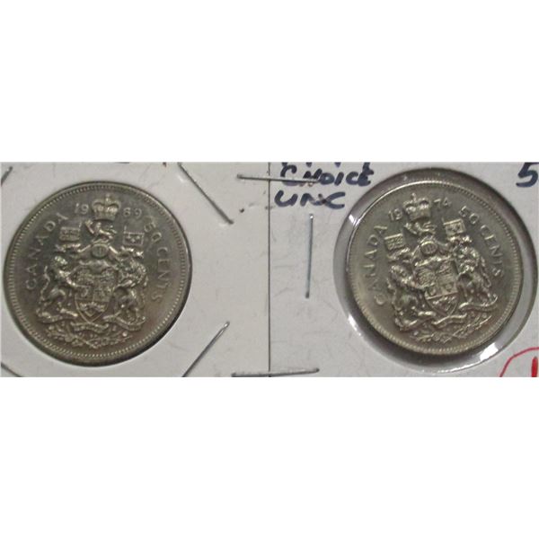 1969 & 1974 CANADA FIFTY CENT COINS