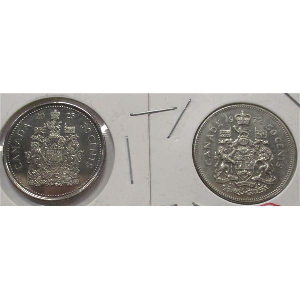 1972 & 2025 CANADA FIFTY CENT COINS