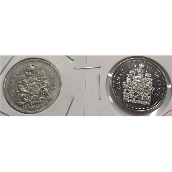 1970 & 1998W CANADA FIFTY CENT COINS