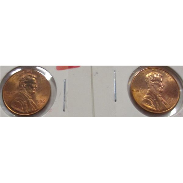1996D & 1998D UNCIRCULATED LAST OF USA LINCOLN PENNIES