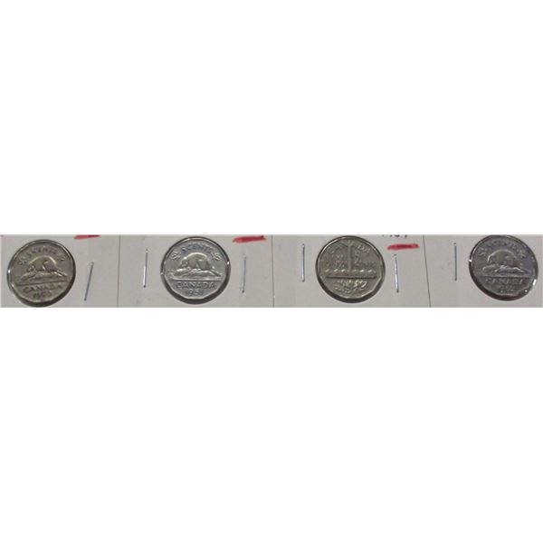 1950, 1951 BEAVER, 1751 - 1951 SMOKESTACK & 1952 BEAVER CANADA NICKEL SET