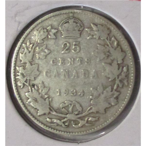 1934 CANADA KING GEORGE V SILVER DIME