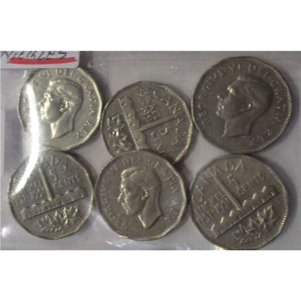 LOT OF SIX 1951 SMOKESTACK KING GEORGE VI CANADA NICKELS