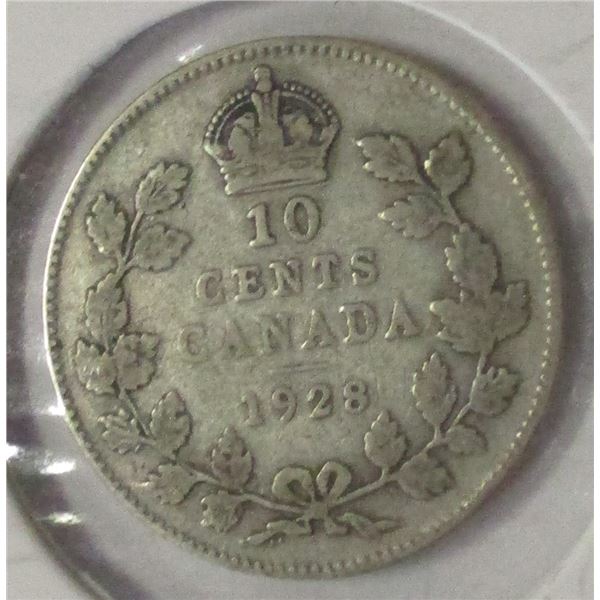 1928 CANADA KING GEORGE V SILVER DIME