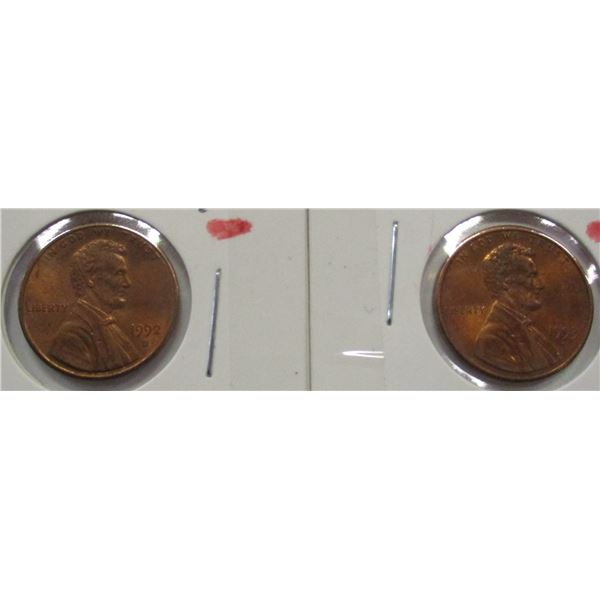 1992D & 1993D LAST OF LINCOLN UNCIRCULATED PENNIES