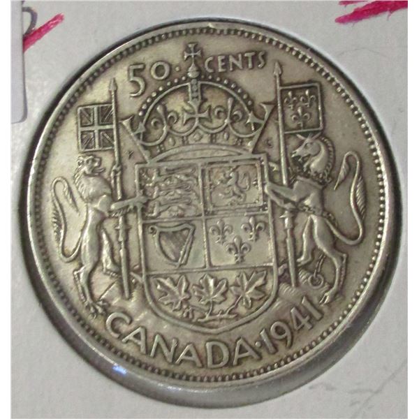 1941 KING GEORGE VI CANADA SILVER HALF DOLLAR