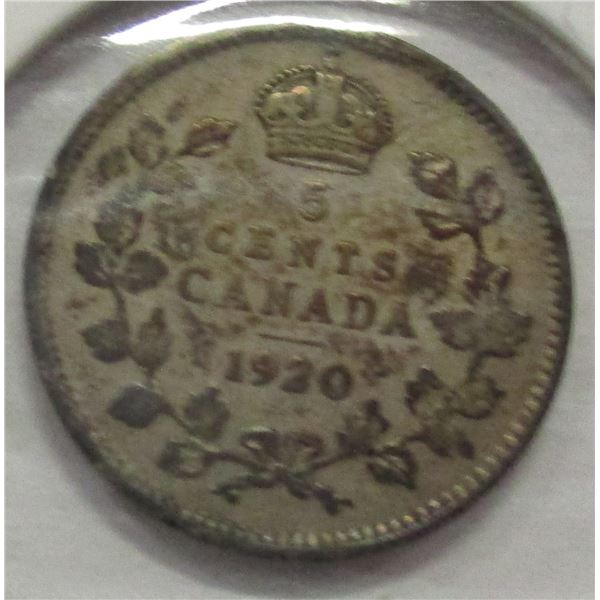 1920 KING GEORGE V CANADA SILVER FIVE CENT