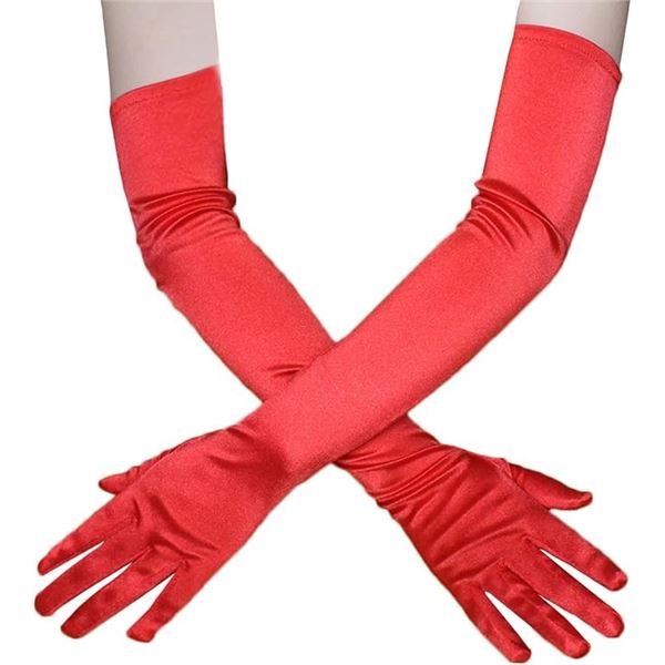 Extra Long Satin Gloves Red