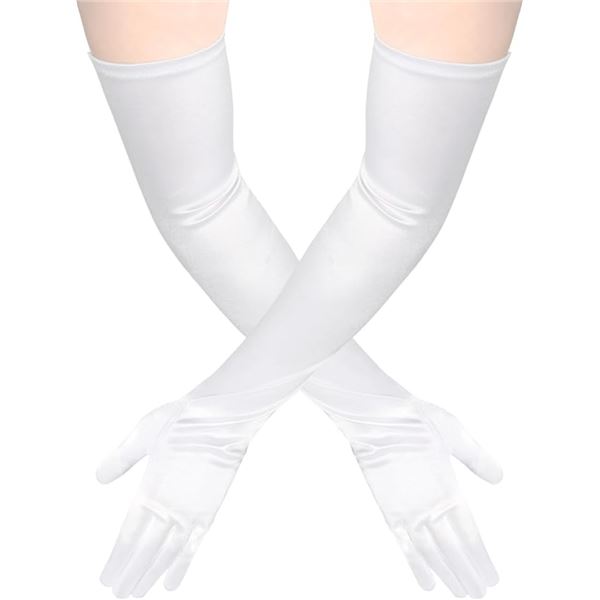 Extra Long Satin Gloves White
