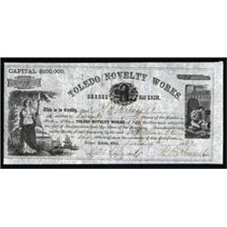 Toledo Novelty Works Stock Certificate.