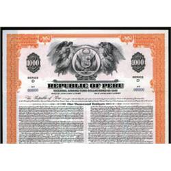 Republic of Peru Specimen Bond Trio.
