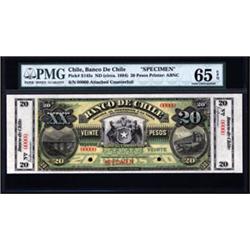 Banco De Chile Specimen Banknote.