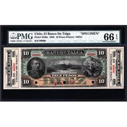 El Banco De Talca Specimen Banknote.
