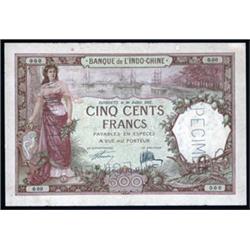 Banque De L'Indo-Chine Specimen Banknote 