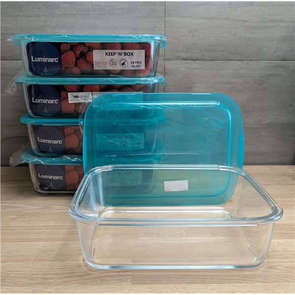 1.97L Glass Rectangular Keep N Boxes, Arcoroc P5516 - Lot of 5 | FtF