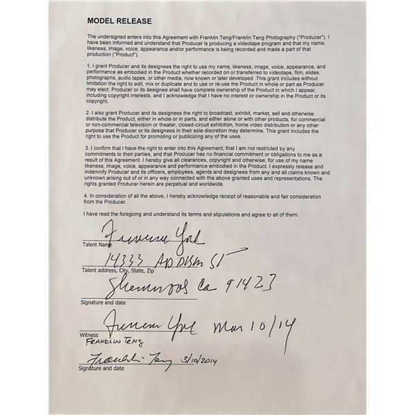 Curse of the Swamp Creature Actress Francine York Signed Contract.
