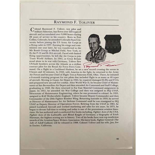 Fighter General Raymond Toliver signed biographical page