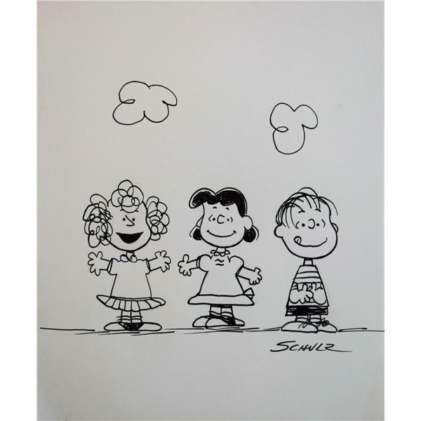 Peanuts Charles Schulz signed cartoon sketch