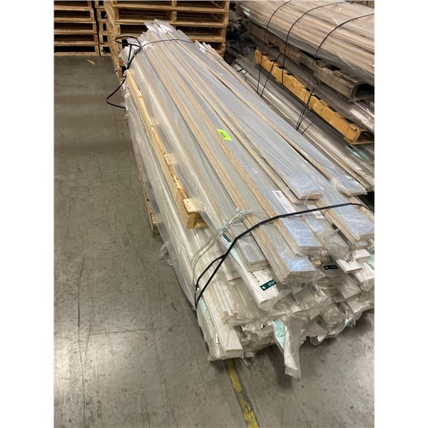 Pallet Lot of Assorted Trim Pieces, Including RD-TK96-GT Toe Kick Trims in Grey Finish, 4 1/2 in x 9