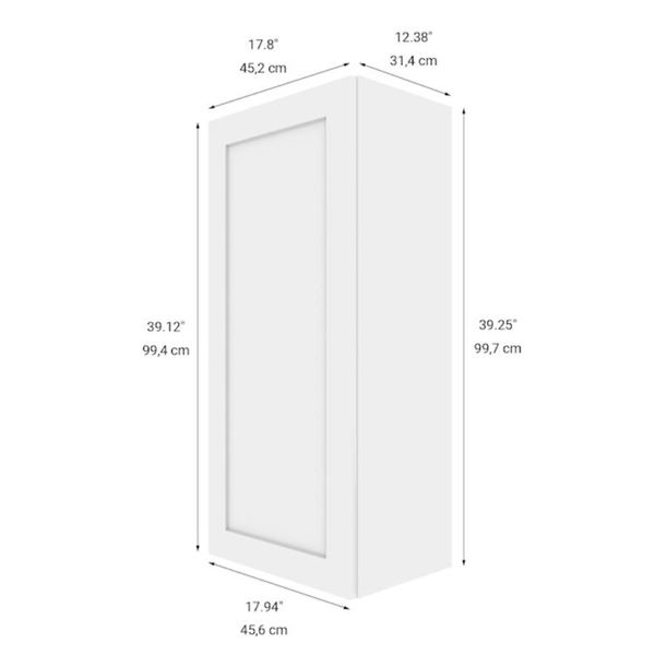 Eklipse RD-HTG18-SD Pearle Wall Cabinet with 1 Door Shaker Style 18-in W x 39.25-in H x 12-in D