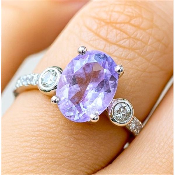 SILVER (2.01g),  AMETHYST (1ct) RING