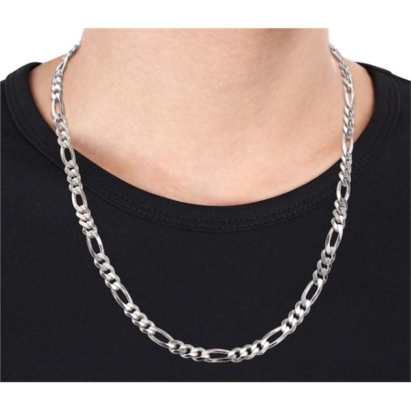 SILVER (8.37g), HOLLOW RHODIUM PLATED ITALY MADE CHAIN 20"