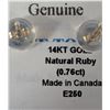 Image 4 : 14K (0.4g), NATURAL RUBY (0.76ct) EARRINGS
