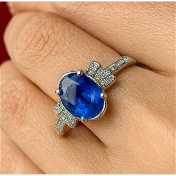 SILVER (3.29g), GENUINE SAPPHIRE (1.5ct) RING