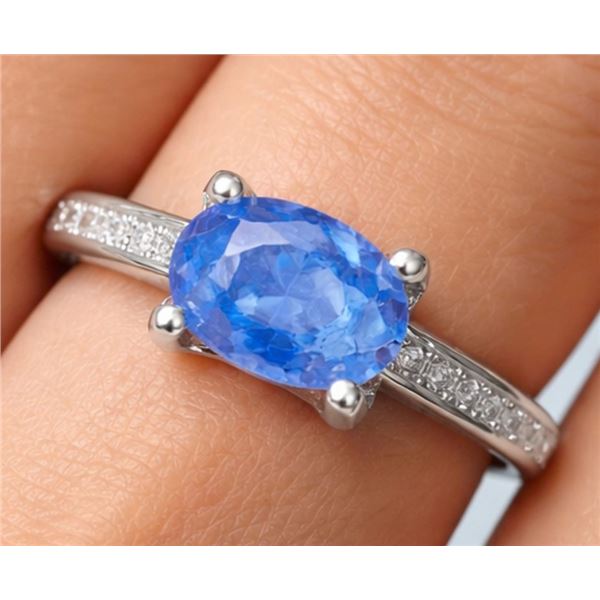Silver (3.76g), Blue Sapphire (2ct) Ring