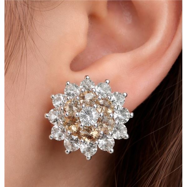 Silver (4.8g), Smokey Quartz & CZ Earrings