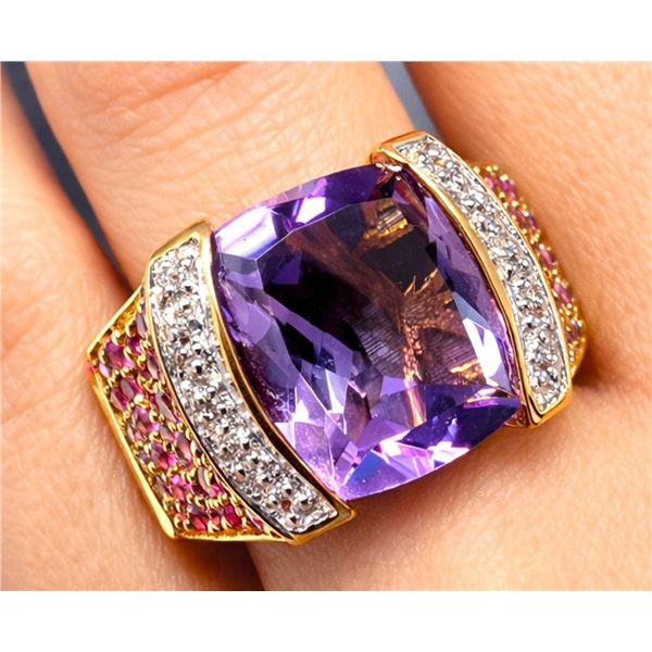 Silver (7.3g), Amethyst (app 6ct) Ring