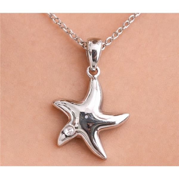 Silver (2.68g), Natural Diamond (0.01ct) Necklace 15"