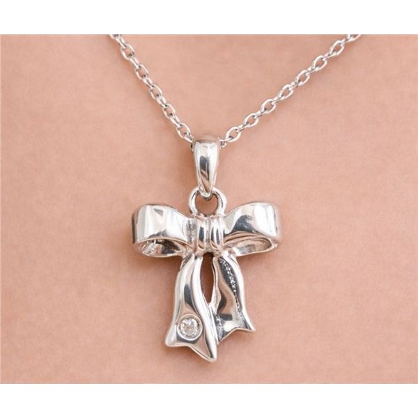 Silver (2.57g), Natural Diamond (0.01ct) Necklace 15"